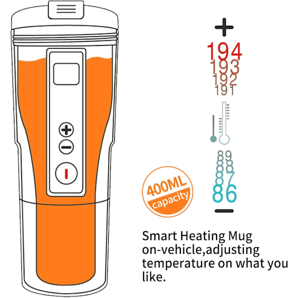 Smart temperaturkontroll Reise Kaffe Krus Elektrisk oppvarmet Reise Krus 12V Rustfritt Stål Tumbler Smart Oppvarming Bilkopp Hold Melk Varm Enkelt Vask