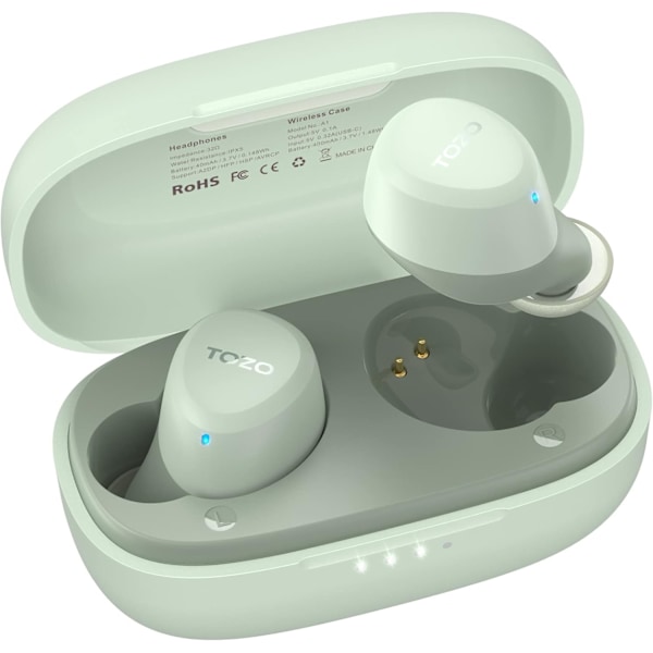 A1 Mini trådløse ørepropper Bluetooth 5.3 i øret lette hodetelefoner innebygd mikrofon, IPX5 vanntett, oppslukende premiumlyd langdistansekon Green
