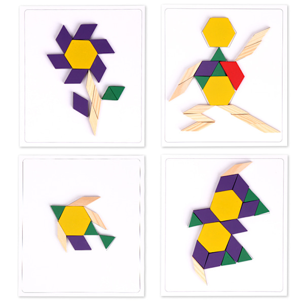Träpussel för barn, tredimensionellt tangrampussel, DIY-geometrisk form, kognitiv leksak, 125 delar