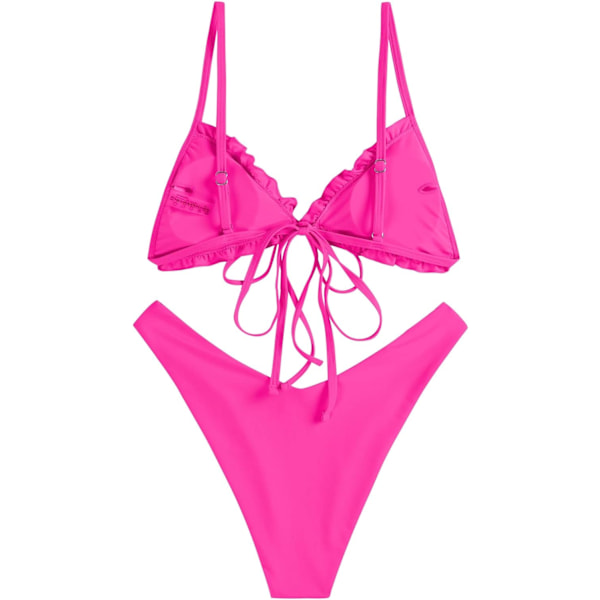 WJSM Kvinners Trekant Bikini Blomster Volanger Sløyfe Bikini Sett Todelt Badedrakt B-rose Red XL