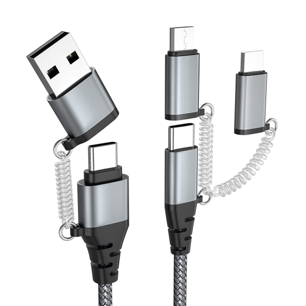 USB C Multi snabbladdningskabel PD 3A Data Sync Nylon flätad sladd USB A/C till typ C/Micro/iPhone Adapter QC Snabbladdning Kompatibel med iPhone Lap