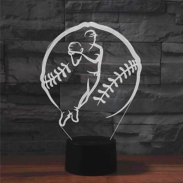 3D Baseball Fjernkontroll 16 Farger Nattelysbilder Illusions Akryl LED Bord Nattbord Lampe Barn Soverom Skrivebord Dekor Bursdagsgaver Leke for Barn