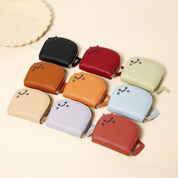 Kawaii Tegnebog, Kawaii Sød Kat Kortætui, Lille Tynd Sød Kunstig Læder Mini Møntpung Korttaske (Orange, 3.93x3.54x0.98 IN)