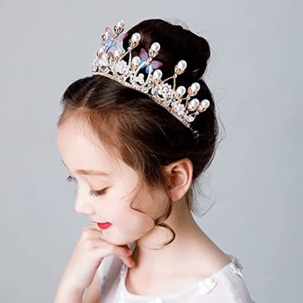 Jenter Perle Sommerfugl Prinsesse Krone Rhinestone Hodeplagg for Bryllup Brudeshow Ytelse Bursdagsfest Fotografering----krone krystall