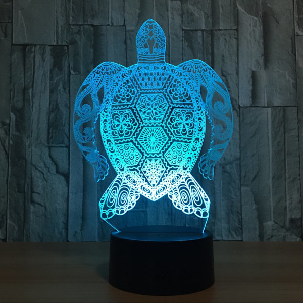 7 Fargeskiftende nattlampe 3D Atmosfære Pærelys 3D Visuell Illusions LED Lampe for Barn Leke Julegave Bursdagsgaver (Skilpadder)