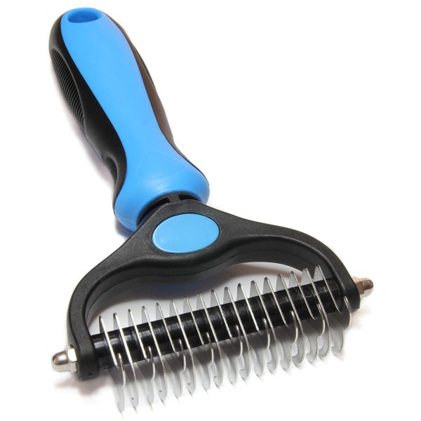 Pet Grooming Brush - Double Sided Shedding and Dematting Undercoat Rake Comb for Dogs and Cats,Extra Wide,Blue