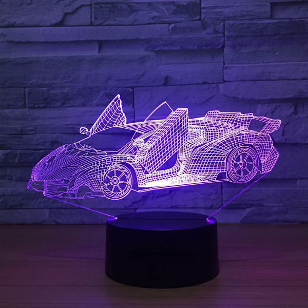 7 Väriä Vaihtava Yövalo 3D Tunnelma Lamppu 3D Visuaalinen Illuusio LED-Lamppu Lapsille Leikkiin Joulu- ja Syntymäpäivälahjaksi (Kilpa-auto)