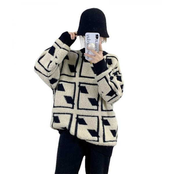 Dam tröja oversized crewneck lös pullover chunky tröja stickad tröja toppar