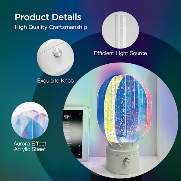 Aurora Bordlampe for Soverom, 360° Roterende RGB Sengelampe Akryl Trådløs Batteridrevet Lampe Dimbar Nattbordlampe