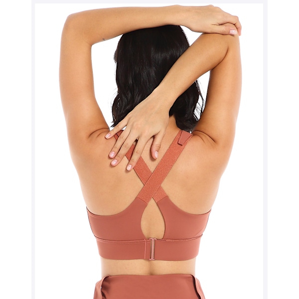 Kvindernes High Impact Wirefree Zip Front Cross Back Support Workout Sports Bra-Rød(3XL)