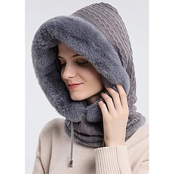 Kvinners Enkeltstykke Slouchy Fleece Lue Hodeplagg Skjerf Maske Snøring Varm Hette Vinter Balaclava Genser Strikket Lue