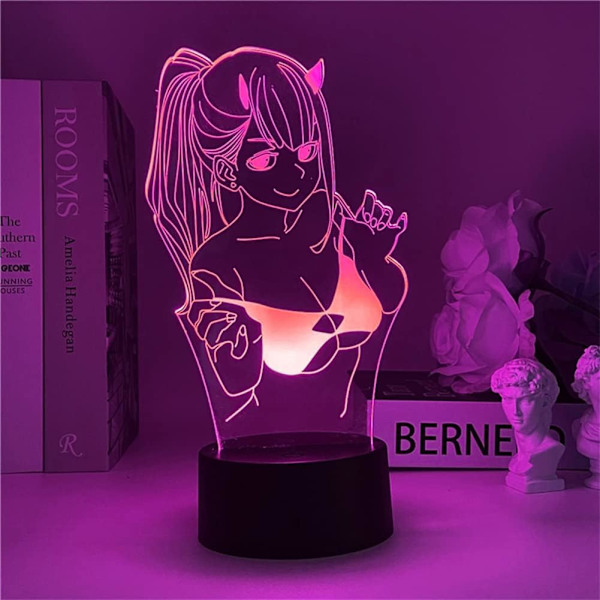 3D Illusionslampe Zero Two 02 Anime RGB 16 Farger med Fjernkontroll LED Nattelys Barn Jenter Soverom Dekor Sengelampe