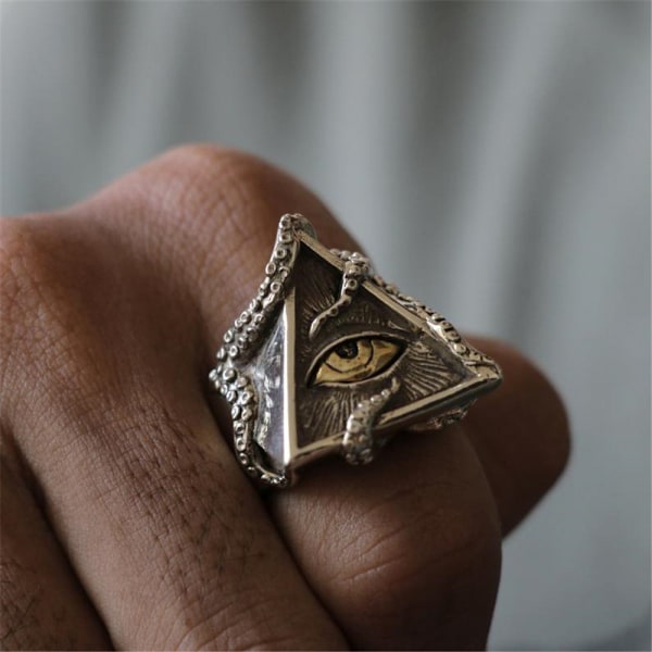 Ögonring för män Illuminati Öga av försynen Fingerringar Pyramid Triangel Solid Old Style Amulett Retro Antik Symbol