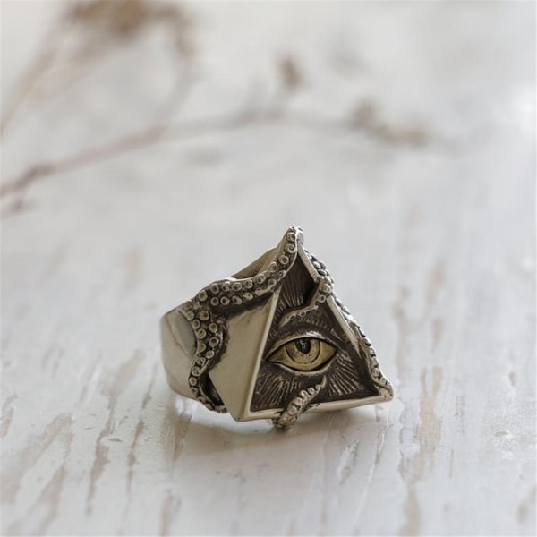 Ögonring för män Illuminati Öga av försynen Fingerringar Pyramid Triangel Solid Old Style Amulett Retro Antik Symbol