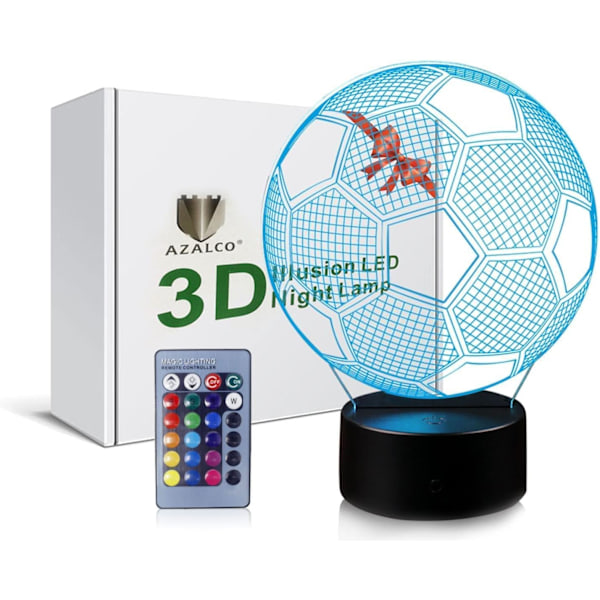 3D Illusion Fodbold Natlys Lampe med 16 Farveskift Touch Sort Base Strømforsyning af AA Batterier med Fjernbetjening Fødselsdagsgave