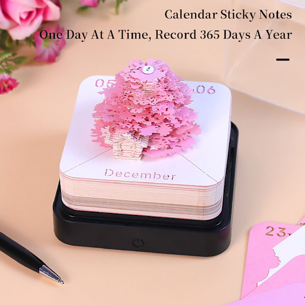 3D Papirkunst Kalender Multifunktionel Livagtig Dekoration 2024 Kalender Memo Pad til Hjemmekontor Pink