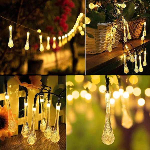 2-pack solcellslampor med vattendroppar, totalt 41,6 fot 60 LED solcellslampor utomhus vattentäta, solcellslampor för trädgårdar uteplats Y Warm White