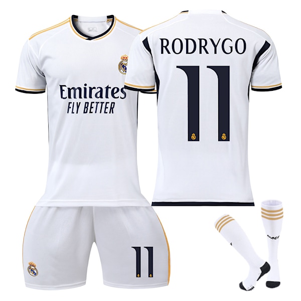 23/24 Real Madrid Barn- och Vuxenträningskläder Sportkläder Set med Strumpor No.11 RODRYGO 26