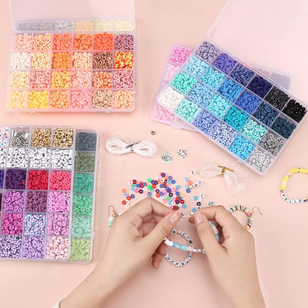 14000 PCS 136 farger Leireperler Armbånd Lagingssett 6 Bokser Vennskap Armbånd Sett Flat Polymer Leireperler Avstandsperler Heishi Perler for Smykkeproduksjon w