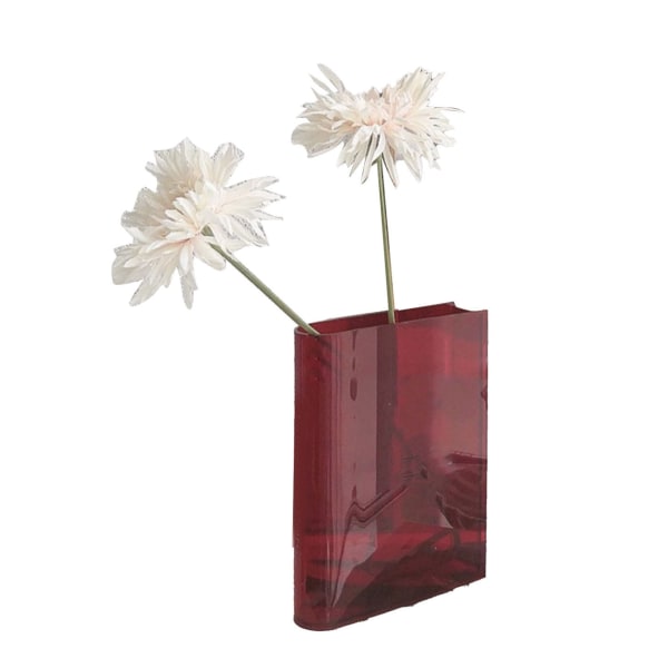 Bokvas för Blommor Estetisk Inredning Konstnärlig Kulturell Smak Dekorativ Bokformad Blomvas för Hem Sovrum Kontor Red (White Characters)