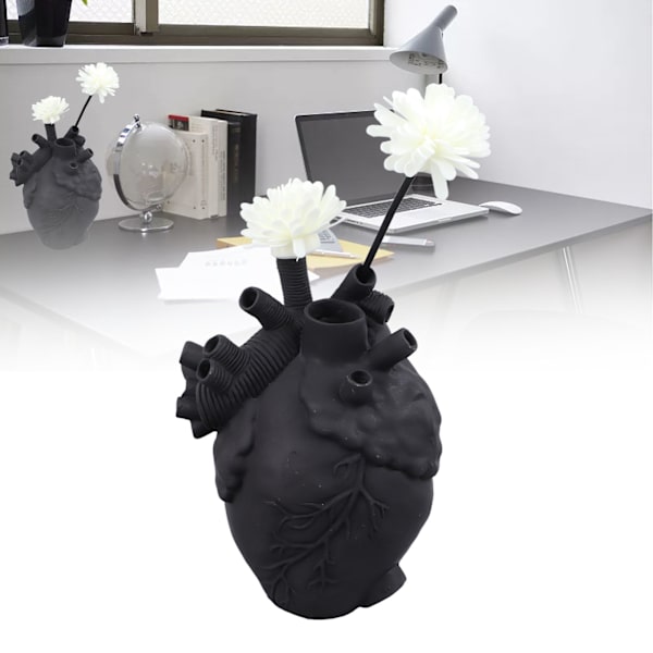 Kreative anatomiske hjertevaser i harpiks, skulptur i hjerteform, kunstneriske blomstervaser, bordpynt til hjemmet, stue Black