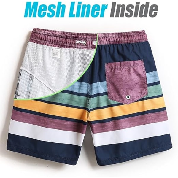 Badbyxor för män 7 tum Snabbtorkande tryckta shorts med meshfoder Badkläder 4 Navy Blue XL
