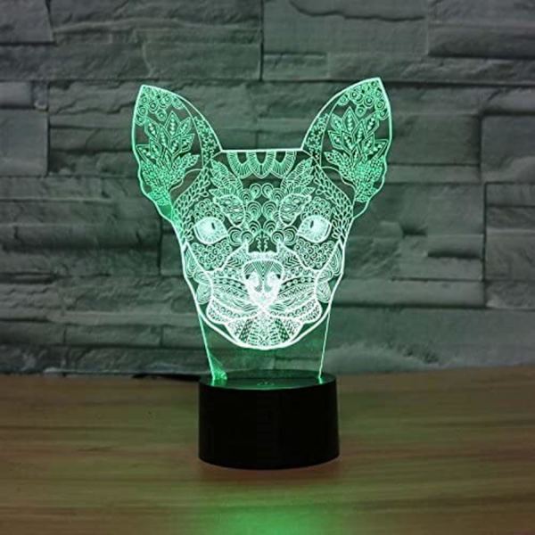 3D Chihuahua Hund Fjernkontroll 16 Farger Nattelysbilder Illusions Akryl LED Bord Nattbord Lampe Barn Soverom Skrivebord Dekor Bursdagsgaver Leke