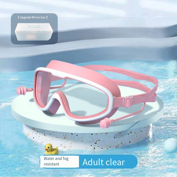 Vuxen Stora Ram Simglasögon Vattentäta Anti-imma HD Simglasögon En-delad Öronpropp Silikon Barn Simglasögon Pink white-boxed adult