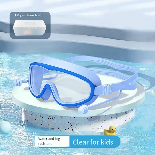 Vuxen Stora Ram Simglasögon Vattentäta Anti-fog HD Simglasögon En-delad Öronpropp Silikon Barn Simglasögon Blue Box Kid