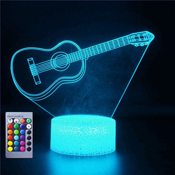 3D Gitarr Nattlampa LED-lampa Illusion 16 Färgväxlande Bordsskiva Dekorationslampor Akrylplatt ABS-bas USB-kabel Födelsedagspresent Leksaker