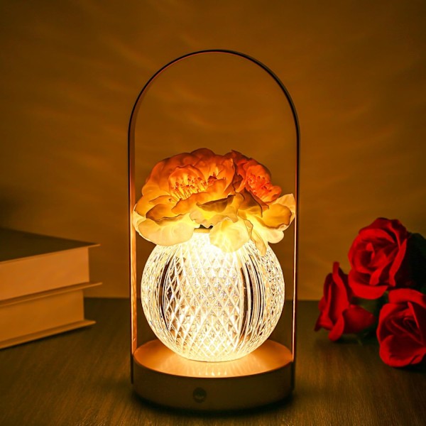 Genopladelig Ledningsfri Bordlampe, Touch Tulip Lampe, Dæmpbar Sød Glas Bordblomst Lampe Lille Lampe Rose Lampe til Soveværelse Stue