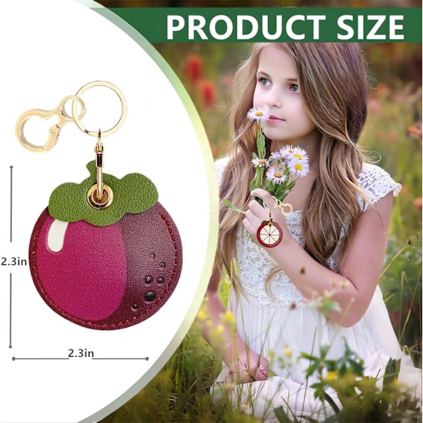 Læder nøgleringholder etui kompatibel med Apple AirTag, sød beskyttende Air Tag cover med nøglering, anti-scratch finder GPS tracker etui til Mangosteen