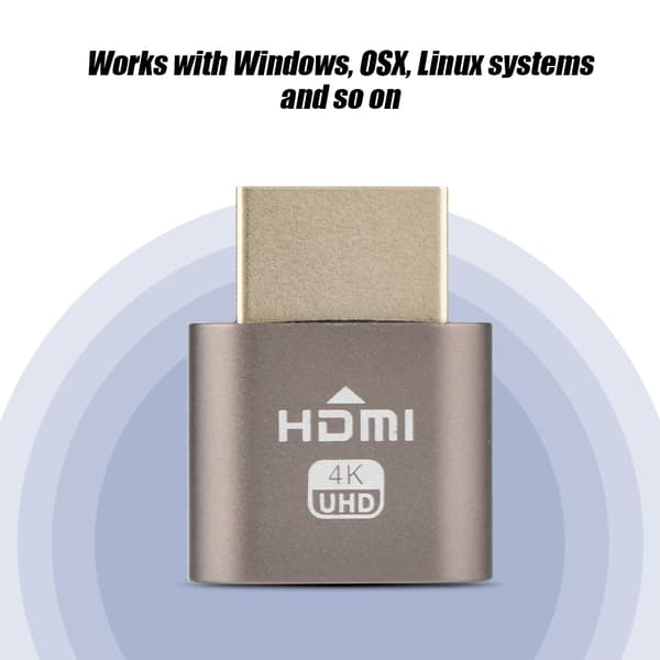 HDMI Dummy Plug Hodløs Ghost Display Emulator Skjermadapter 1920x1080 @60Hz Sølvgrå