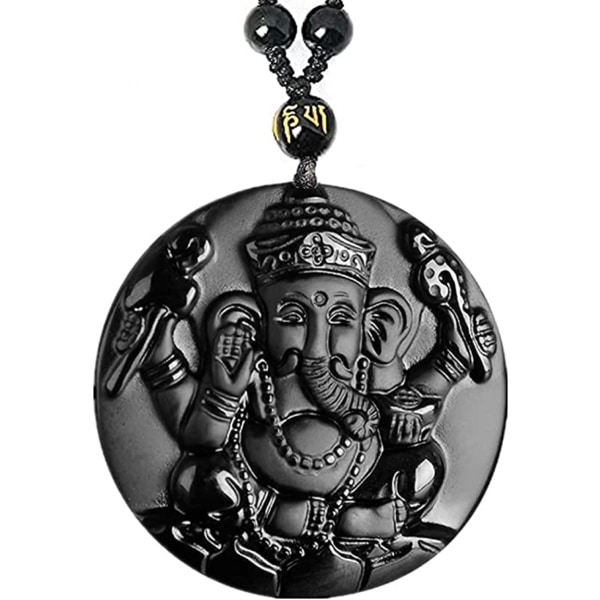 Naturligt Obsidian Halsband Lucky Amulett Skyddshänge med justerbar pärlkedja Svart Kristall Talisman Spirituella smycken Present
