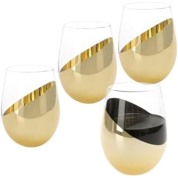MyGift Modern Accent Stemless Wine Glass Set, Rödvinsglas Set om 4 Brass