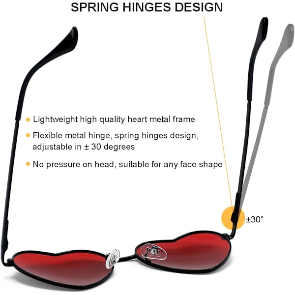 Polariserede hjerte solbriller til kvinder Fashion Lovely Style Metal Frame UV400 beskyttelseslinse Black Red 54 Millimeters
