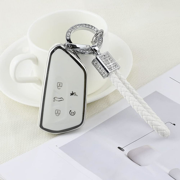 PIFOOG nøkkelringdeksel for VW Volkswagen ID4 Golf GTI R 2022 2023 tilbehør TPU 5 knapper bilnøkkel etui skallbeskytter Bling nøkkelring jentete kvinner