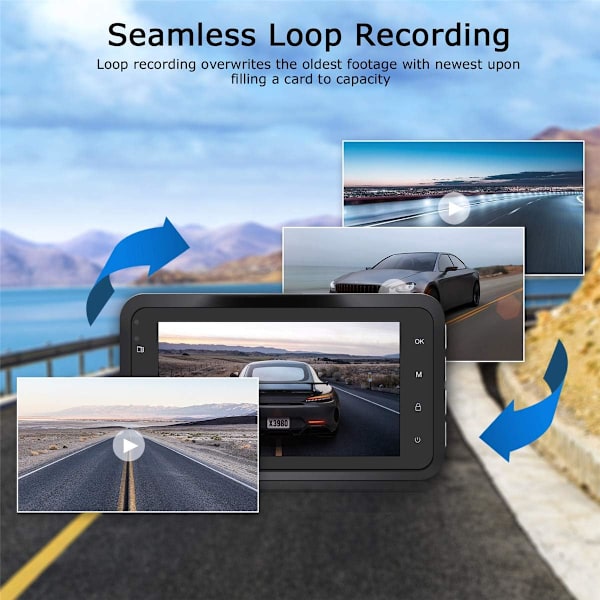 Dash Cam for og bag 1080P Full HD Dual Dash Camera i bilkamera instrumentbræt Dashcam til biler 170 vidvinkel med 3,0\" LCD-skærm nat vi