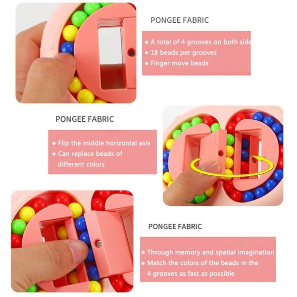 Roterande Magic Bean Cube Spinner Fidget Stress Relief Ball Dubbel flip Handhållet pussel Dekompression Pedagogisk leksak (Rosa)