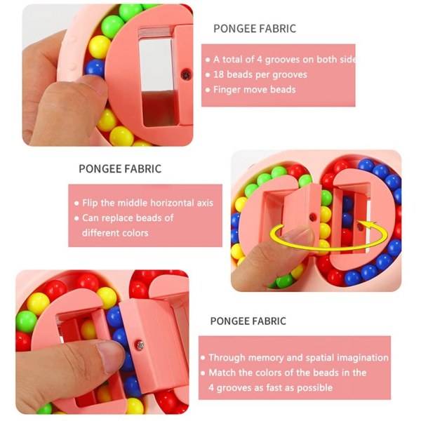 Roterende magisk bønnekube spinner Fidget stressaflastningsbold Dobbelt flip håndholdt puslespil Dekompression pædagogisk legetøj (Pink)