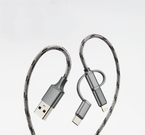 3 i 1 Multi Snabb Laddningskabel 3A Nylonflätad USB A till Lightning/Typ C/Micro USB Laddare