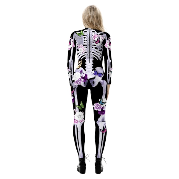 JUSTUP Naisten Halloween-juhla-asu Kallokuvioinen pitkähihainen haalariasu (Perhoskallo, koko L)