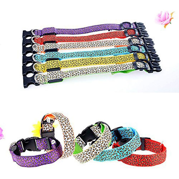 2 LED lysande hundhalsband leopard blixt valp halsband natt säkerhetsbelysning justerbart halsband (M, blå)