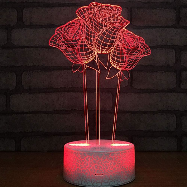 Abstrakt 3D Blommor Optisk Illusion Nattlampa 7 Färgförändring Touch Switch USB-driven LED Akryl Skrivbordslampa för Jul Thanksgiving Dekoration
