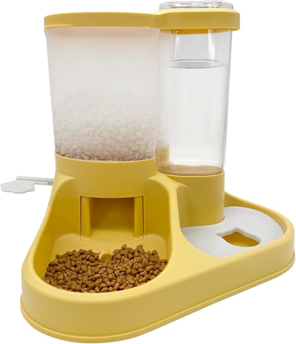 Gravity Kattefoder Sæt, Automatisk Kæledyrsfoderautomat og Vanddispenser 2 i 1 Gravity Kæledyrsfoder Sæt Auto Kæledyrsfoder Replenishes Self Feeding Statio Yellow Cat Feeder Set