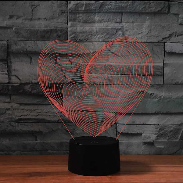 3D Kærlighedshjerte Natlys Lampe Illusion Natlys 7 Farveskiftende Berøringskontakt Bordskrive Dekorationslamper Gave Akryl Flad ABS Base