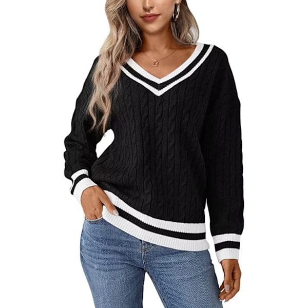 Naisten kaapeli neuloa V-kaulapaita rento pitkähihainen pusero löysä olkapää Jumper Top, pehmeä, mukava ja ihoystävällinen.