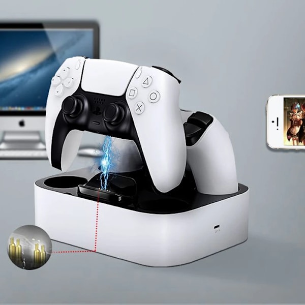 Trådløs controller-oplader til PS5-gamepad med dobbelt opladningsdock og LED-indikator til Playstation5-controller - PS5-tilbehør