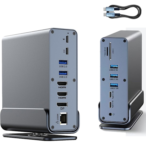 15-i-1 bærbar dockingstation 4K@60Hz kompatibel med Mac Window Hp Thunderbolt 4(2 HDMI, DP, 100W PD, Ethernet, 5 USB-porte, SD/TF-kort, lyd)