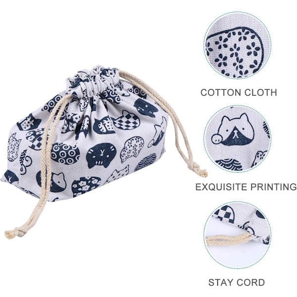 Snørepose Frokostpose Dobbeltlags Fortykket Japansk Stil Bento Tote Pouch Slik Gaveholder Pakke til Hjem Bryllup Fødselsdagsfest Hvid White 27Ã—19cm